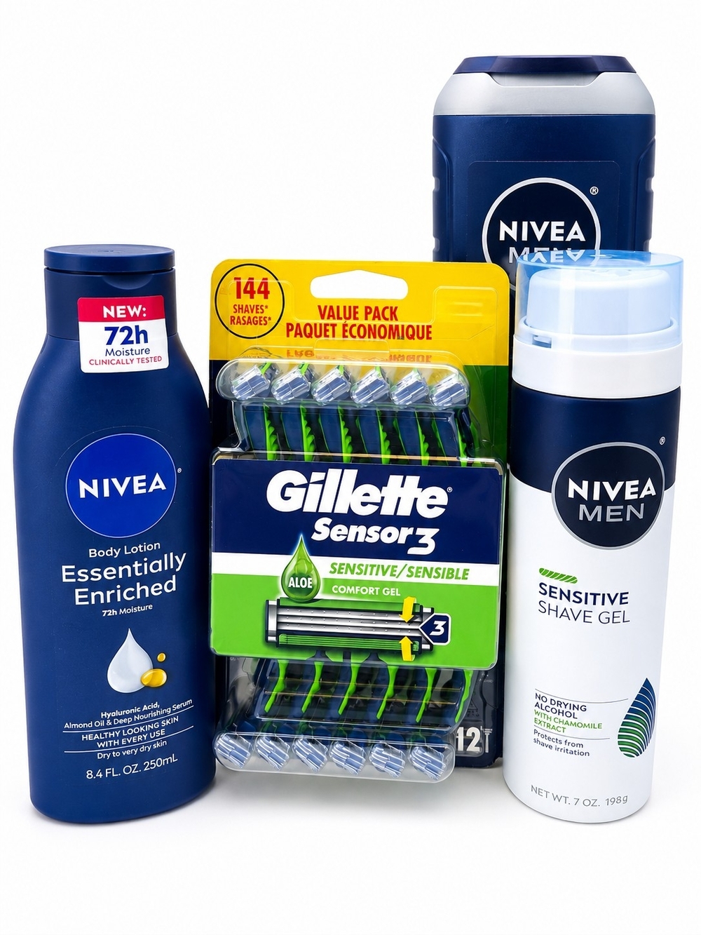 Nivea Men & Gillette Sensor3 Shave, Bodywash & Moisturizer Set